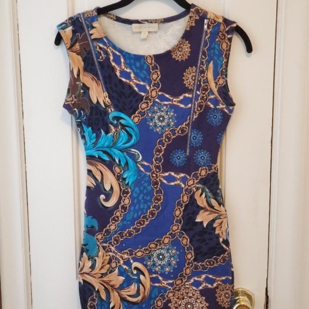 Nicki Minaj Women Blue, Turquois, Gold Casual Dress with zippers XS